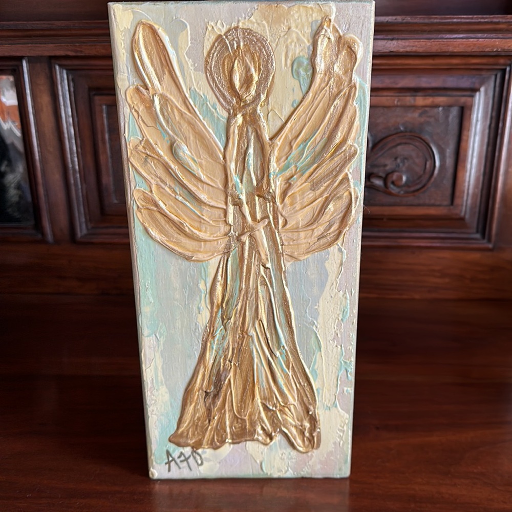 Hand Painted Gold Angel Relief Wall Art by Amanda DeLaughter